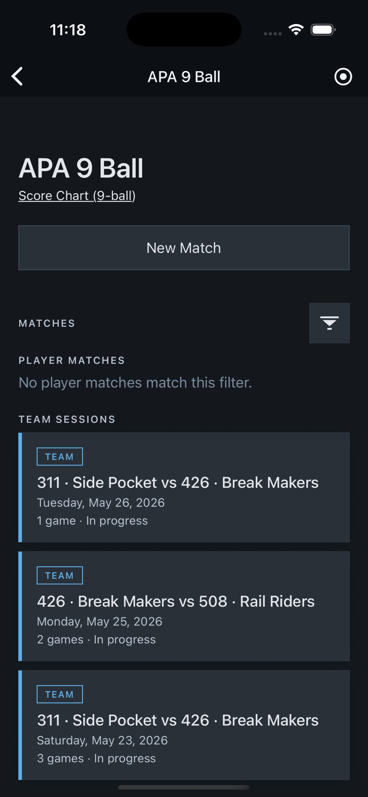 APA 9 Ball match list